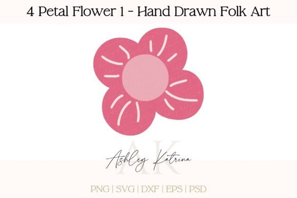 Download 4 Petal Flower 1 - Hand Drawn Folk Art - Hand drawn Collection