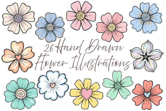 Download 26 Hand Drawn Pastel Flower Clipart - Hand drawn Collection