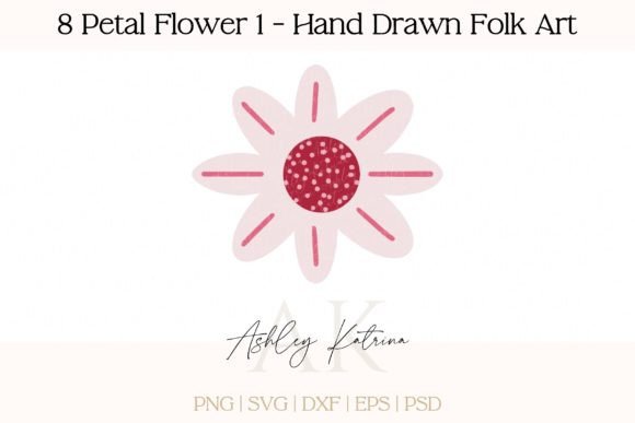 Download 8 Petal Flower 1 - Hand Drawn Folk Art - Hand drawn Collection