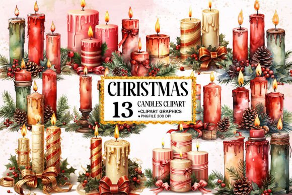 Download Watercolor Christmas Candle Clipart - Candle Collection