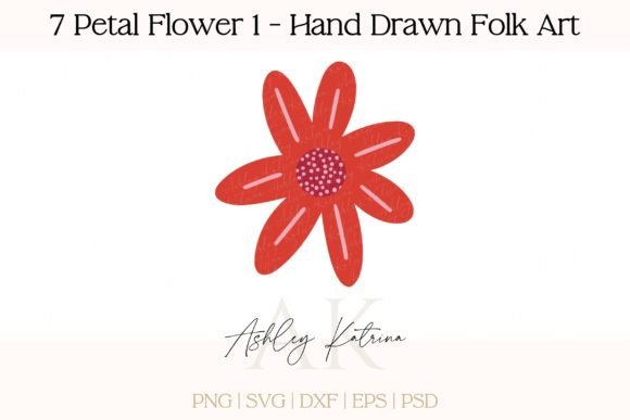 Download 7 Petal Flower 1 - Hand Drawn Folk Art - Hand drawn Collection