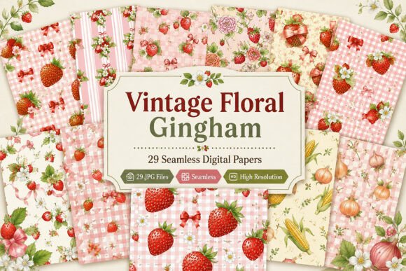 Download Vintage Floral Gingham Digital Pattern - Vintage Collection