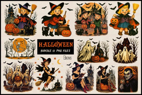 Download Vintage Halloween Clipart Png Bundle - Vintage Collection