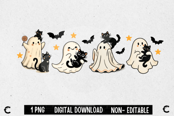Download Vintage Halloween Ghost with Black Cats - Vintage Collection