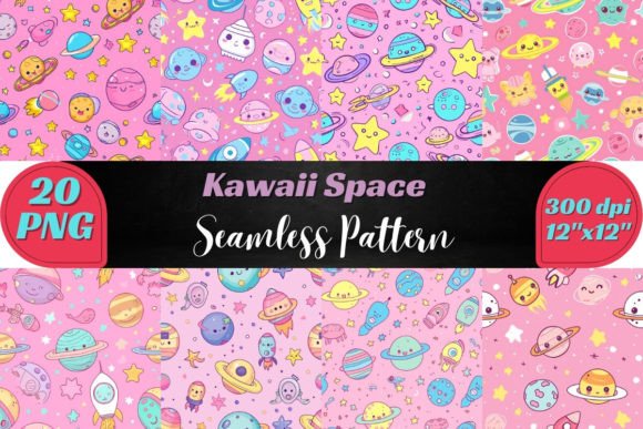 Download Kawaii Space Seamless Pattern - Kawaii space Collection