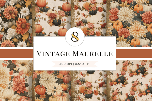 Download Vintage Fall Pumpkin Digital Papers - Vintage Collection