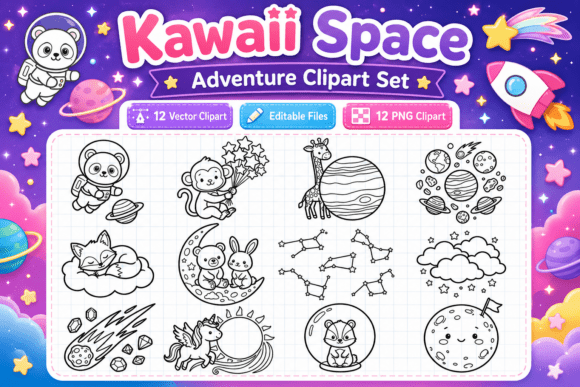 Download Kawaii Space Adventure Clipart Set - Kawaii space Collection