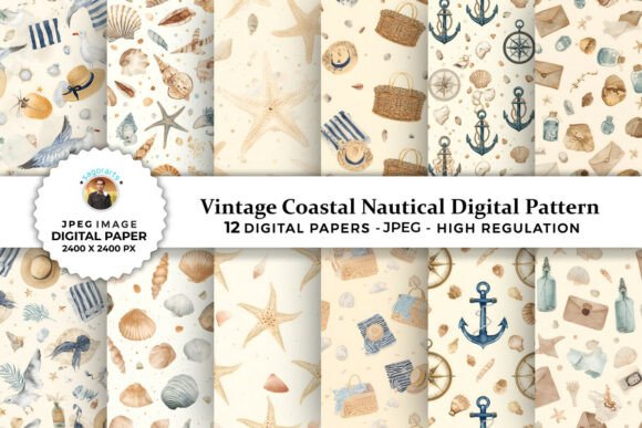 Download Vintage Coastal Nautical Digital Pattern - Vintage Collection