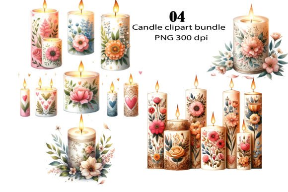 Download Decorative Floral Candle Clipart Bundle - Candle Collection