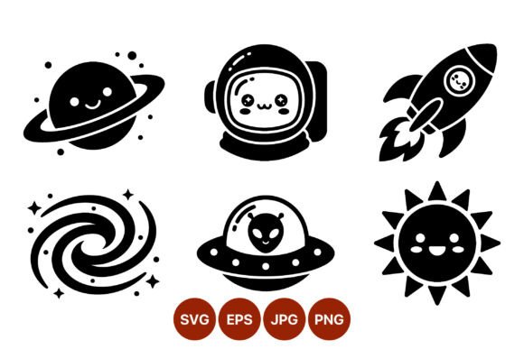 Download Kawaii Space Black White Icons - Kawaii space Collection