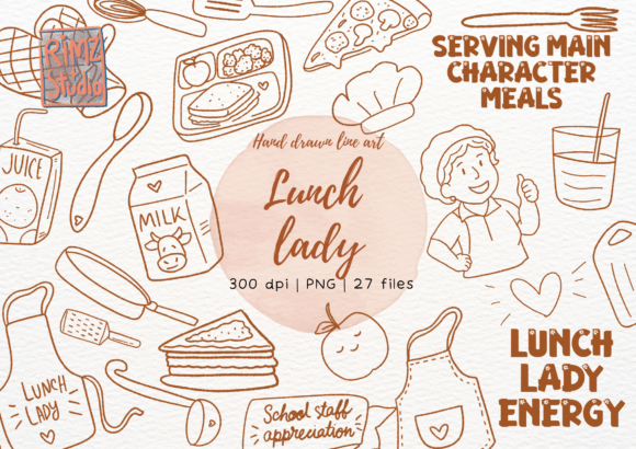 Download Lunch Lady Doodle Hand Drawn PNG Set - Premium Resources