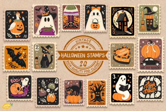 Download Vintage Halloween Stamps Clipart Bundle - Vintage Collection
