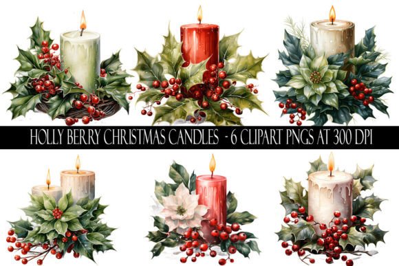 Download Holly Berry Christmas Candle Clipart - Candle Collection